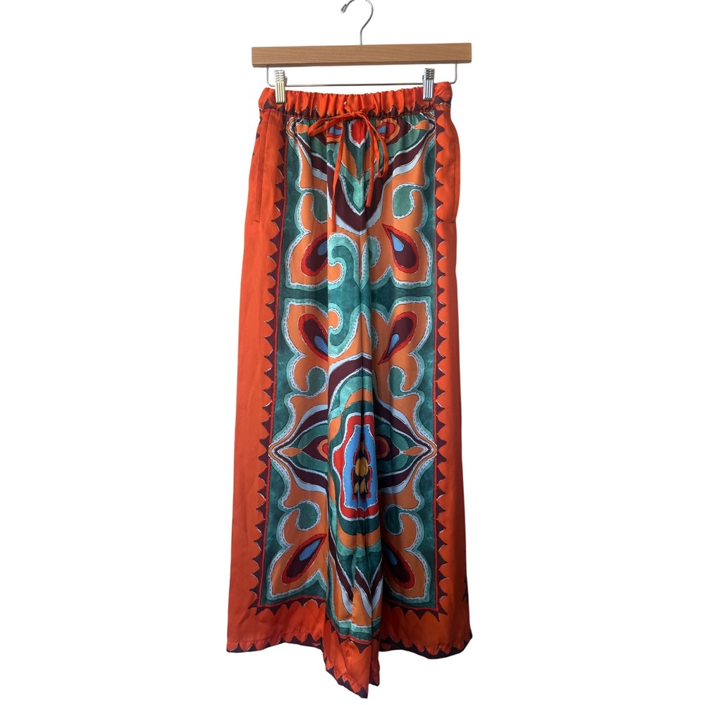 Zara Satin Boho Wie Leg Pull On Pants XS Hippie Festival Indie Bold Statement - Picture 3 of 9